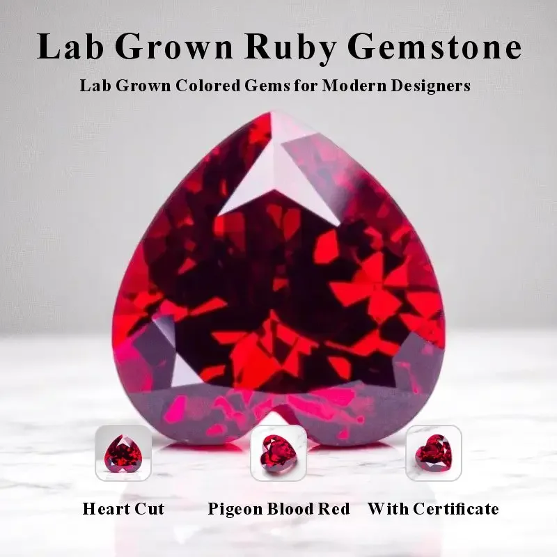 

Heart Shape Pigeon Blood Color Laboratory Ruby VVS1 Gemstone for Charms Diy Jewelry Making Pendant Selectable AGL Certificate