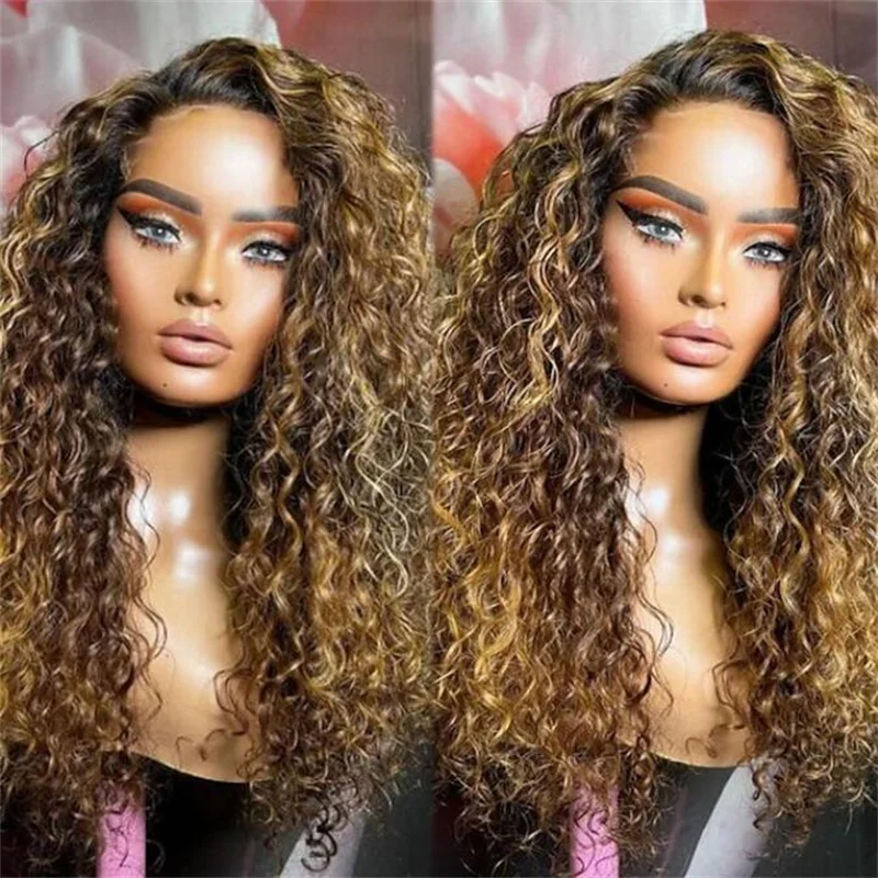 Glueless 180Density Soft Ombre Blond Curly 26Inch Long Lace Front Wig For Black Women With Baby Hair Preplucked Natural Hairline