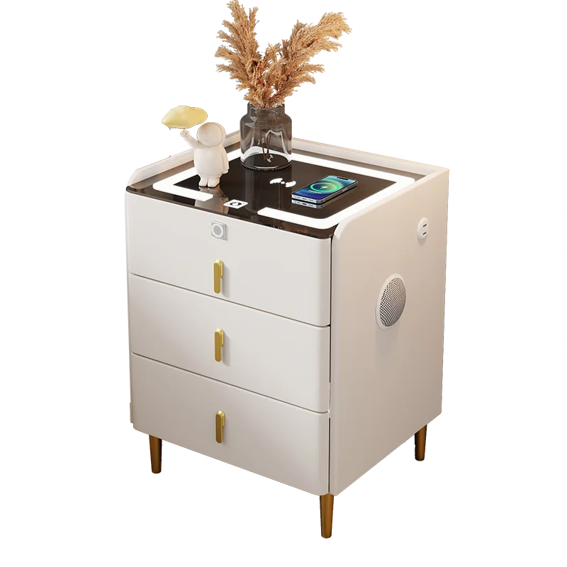 طاولة بجانب السرير بتصميم حافة مائلة حديثة وذكية لغرفة النوم مع ثلاثة أدراج شحن لاسلكي وثلاثة ألوان LED #6