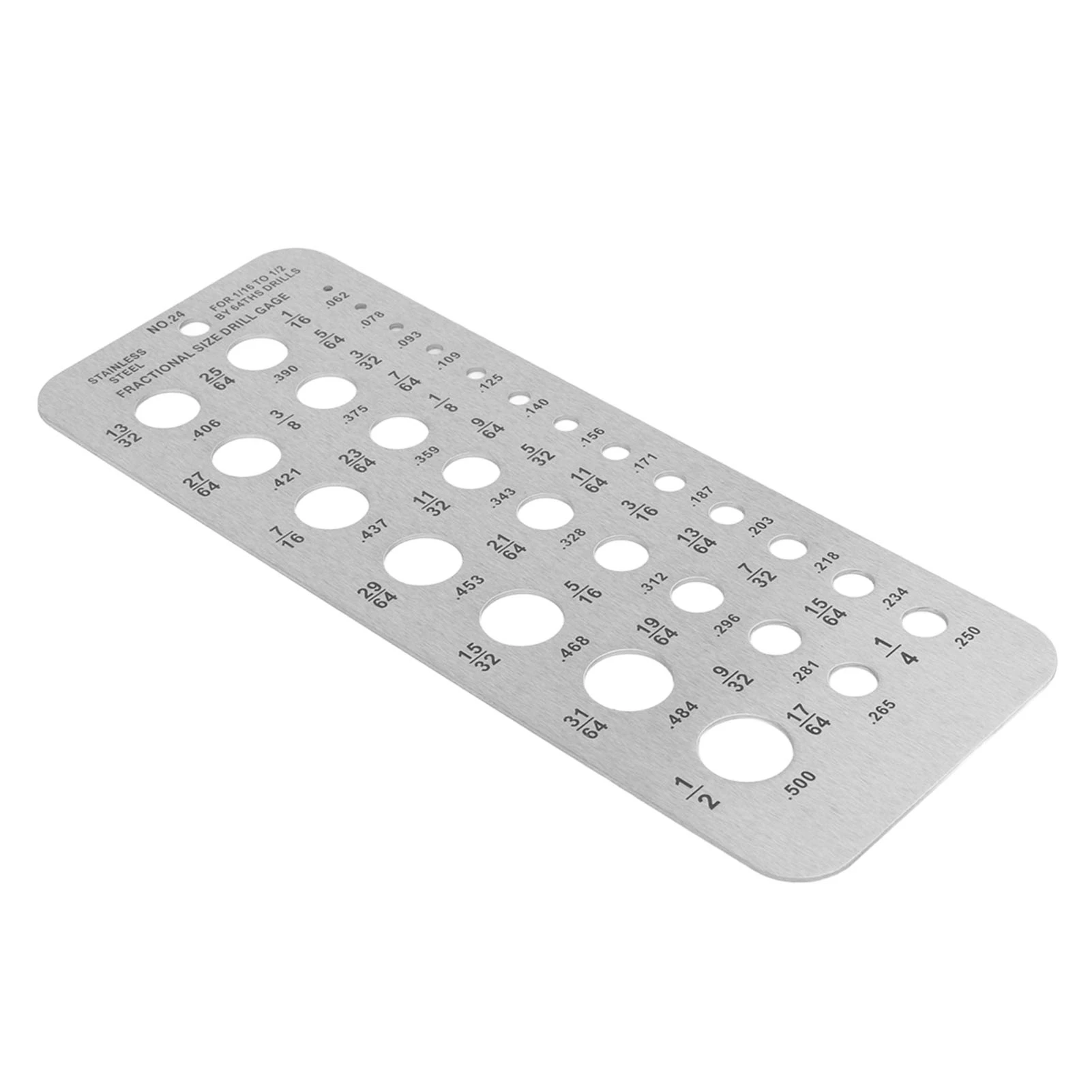 Stainless Steel Drill Gauge for 1/16 Inch to 1/2 Inch Size Bits 17/64‑1/2 0.062‑0.250 Bolt 29 Holes Metal Drill Gauge