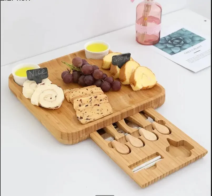 Cheese Board Set Knife and Fork Cutlery Wooden Plate Fruit Tray Cake Pan Bread Dim Sum Plates Snack