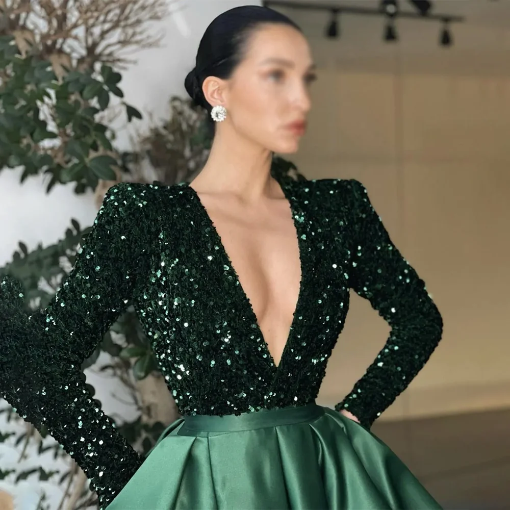 Abiti da sera eleganti con paillettes con scollo a V Abiti da ballo sexy per feste Abiti da ballo da sera senza schienale a trapezio lunghi fino al pavimento personalizzati