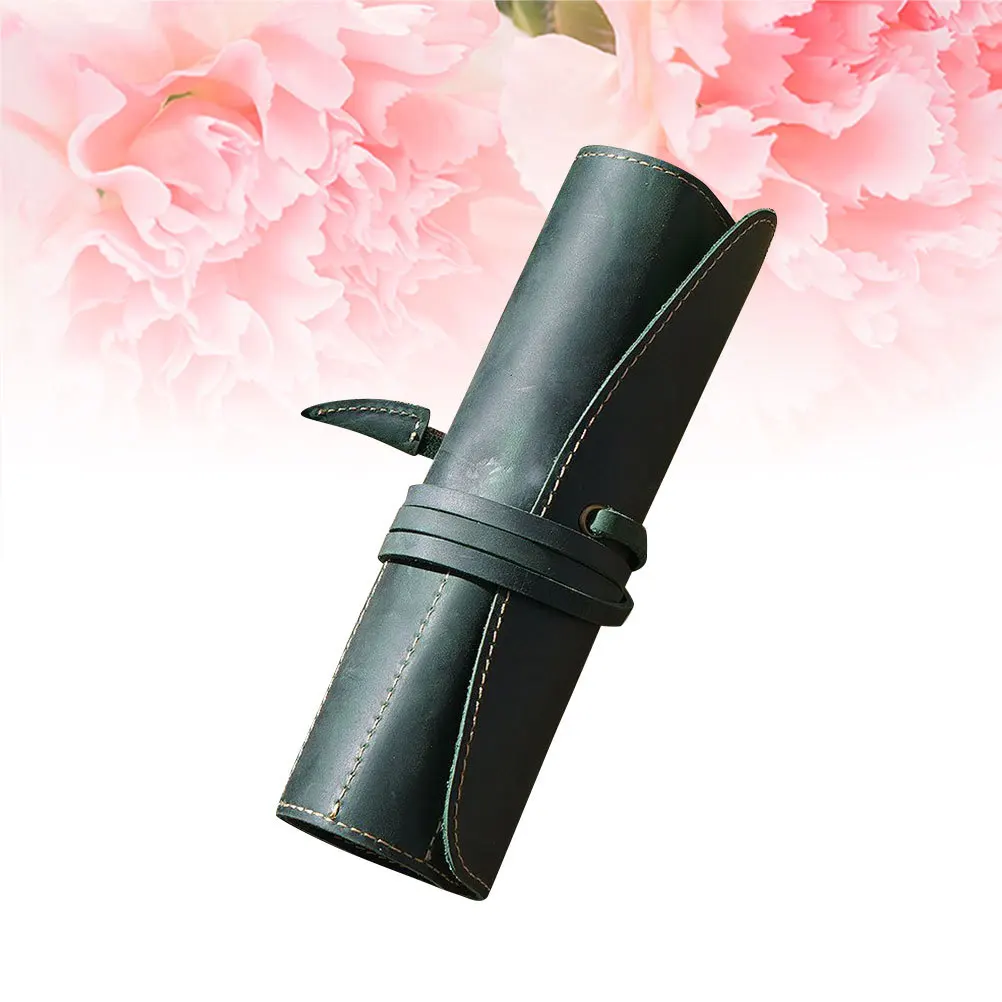 레트로 빈티지 롤 올리브 그린 펜 파우치 수제 펜 케이스 홀더 만년필 볼펜