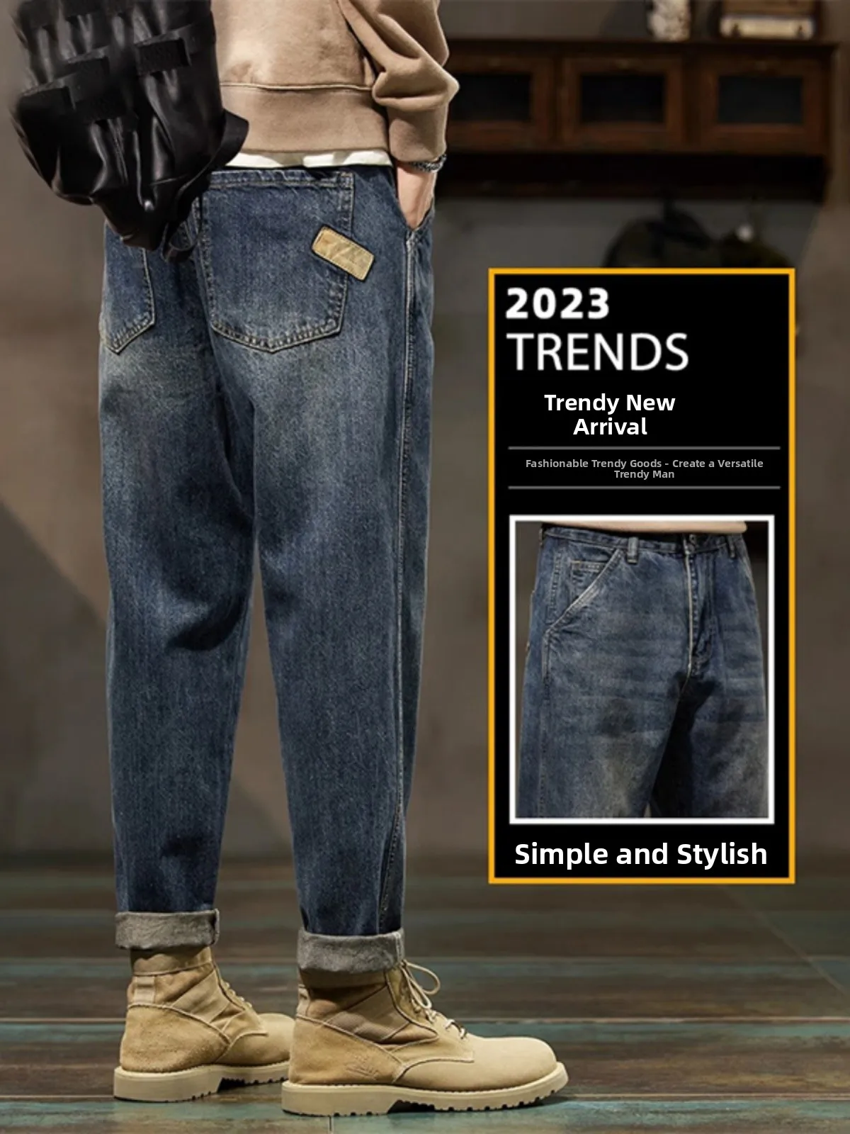 

American Sle Casual Fce Lined Thiened Men's Jeans Autumn Winter Straight Loose Fit Vintage Sle Long Pants