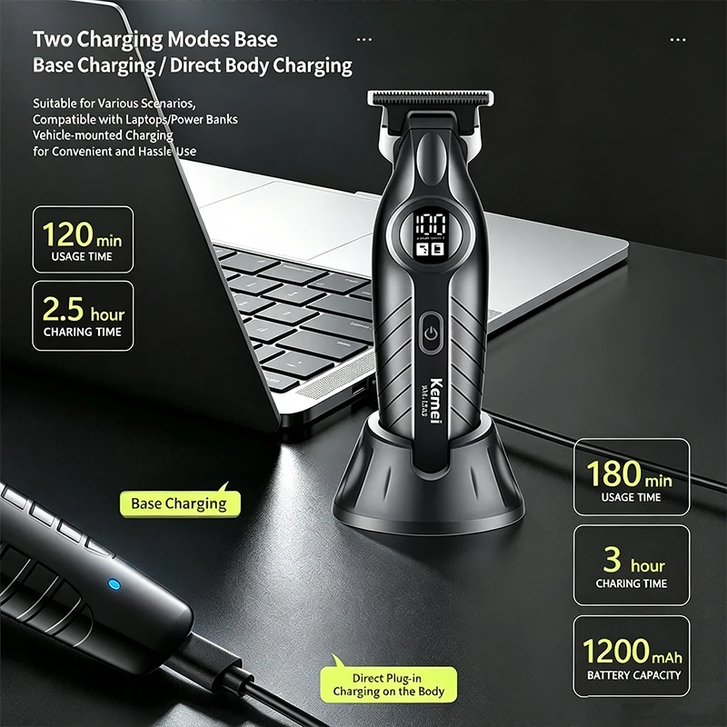 KEMEI KM-1743 KM-2299 Rechargeable Electric Hair Clippers For Men Hair Cutting Machine With Base Professional Hair Trimmer