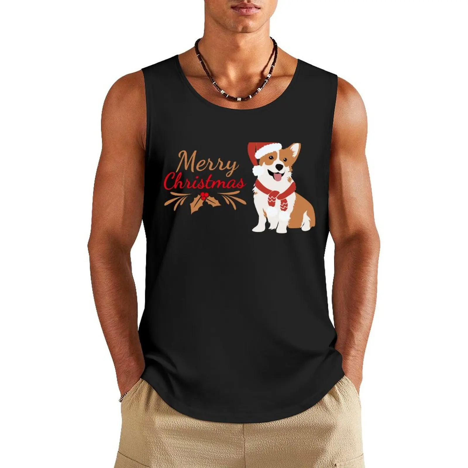 

Cheddar - Corgi Christmas Tank Top Men's fitness t-shirt sleeveless tshirts for men gym shirts