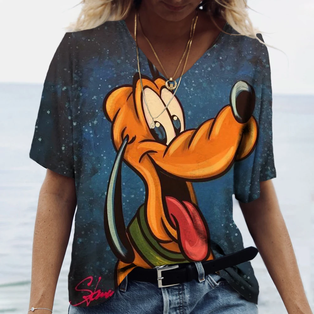 Men's Disney Goofy Print summer loose size Gaofei Fun Pattern print casual comfortable V neck short sleeved T-shirt top