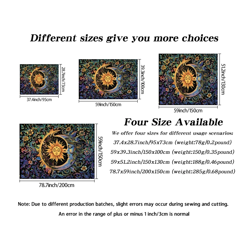 1PC Sun and Moon tapestry, mysterious floral tapestry, hippie style floral plant wall retro aesthetic tapestry