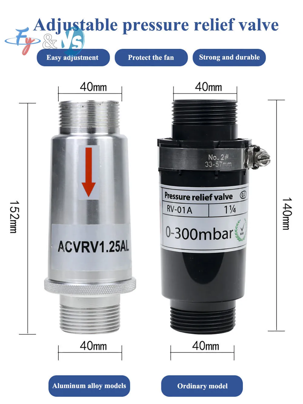 

G1 1/4 Inch 0-600 Mbar Aluminum Alloy Safety Pressure Relief Valve for Air Blower and Vacuum Pump RV Series GV Series