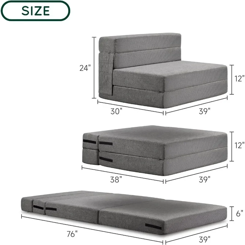 Folding Sofa Bed, 6 inch Foldable Mattress Convertible Sleeper Chair Floor Mattress Couch, Convertible Sofa Bed with Pillo