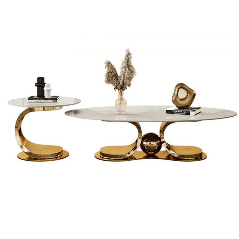Premium stainless steel base marble dining room coffee table