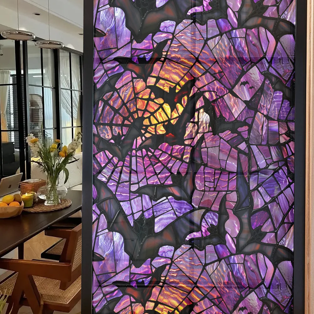 Halloween-Themen-Fensterfolie, PVC-Buntglasfolien, Tür- und Fensteraufkleber, für Zuhause, Badezimmer, Balkon, Büro, Party-Dekoration, Sichtschutzfolie