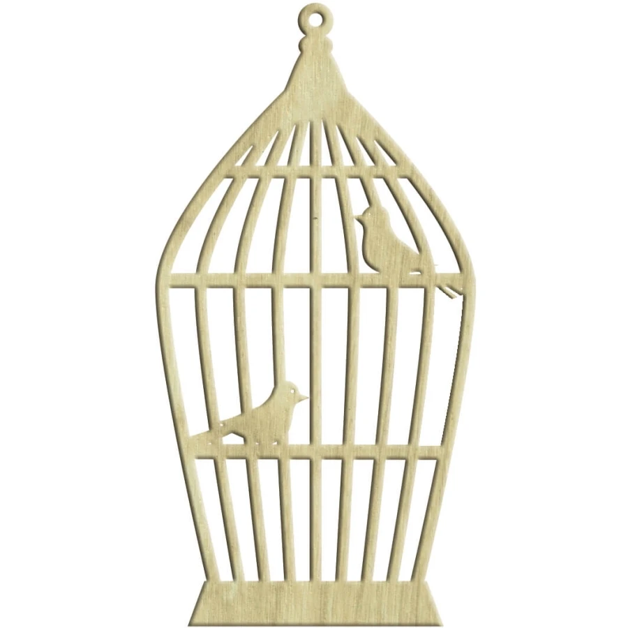 KD202 Cage and Bird Wooden Package Ornament, Unpainted Package Ornament