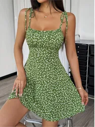 Summer Print Women's Dress Fashion Sexy Spaghetti Strap Fashion Elegant Casual Beach Party Dresses For Women Robe Femme New 2024