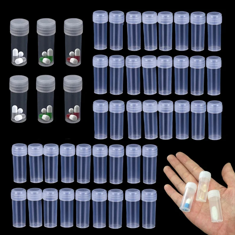 50Pcs/lots 5ml Plastic Small Bottles Sample Pot 5g Mini Clear Packing Containers For Medicine Pill Liquid Powder Capsule Storage