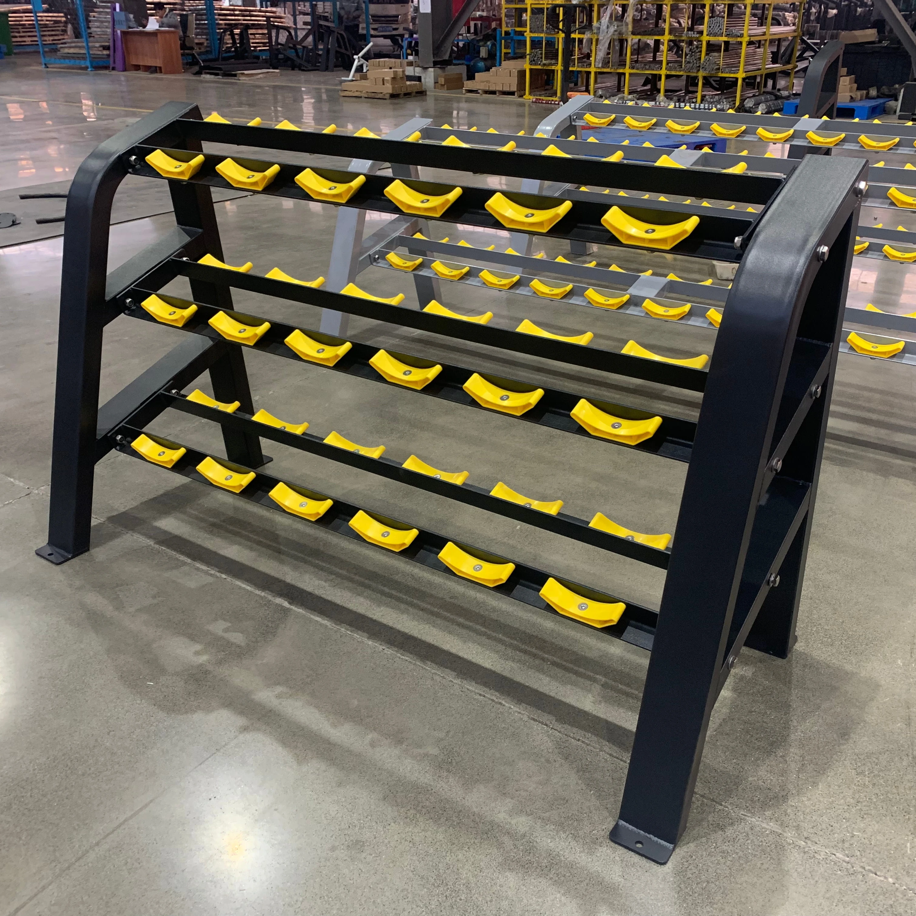 China Commercial 3-Tier Stainless Steel Frame Dumbbell Storage Rack Safety Feature for Gym Use Fitness Equipment Benches Racks