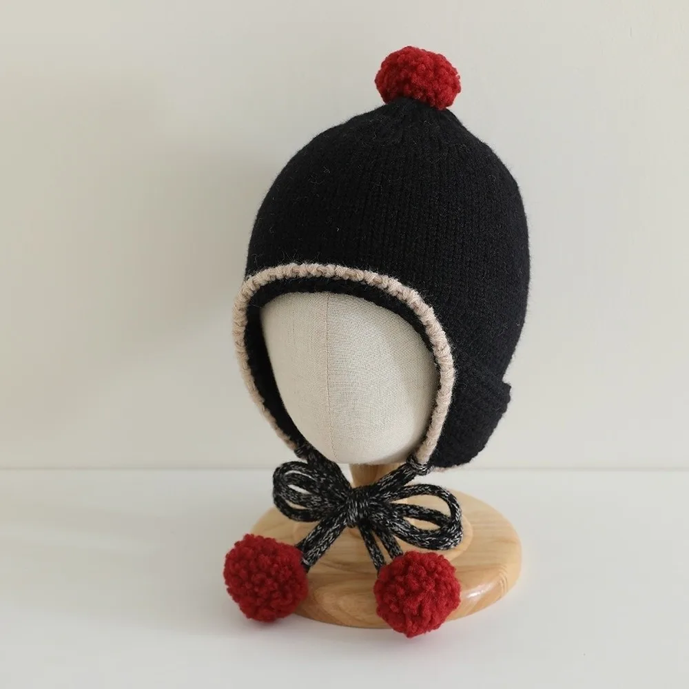 

Korean Winter Baby Knitted Cap Thick Bobbles Baby Beanie Cap Warm Tassel Ear Protection Hat