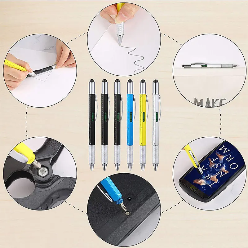 48Pcs Multifunction Ballpoint Pen with Handheld Tool Measure Technical Ruler Screwdriver Touch Screen Stylus Spirit Level