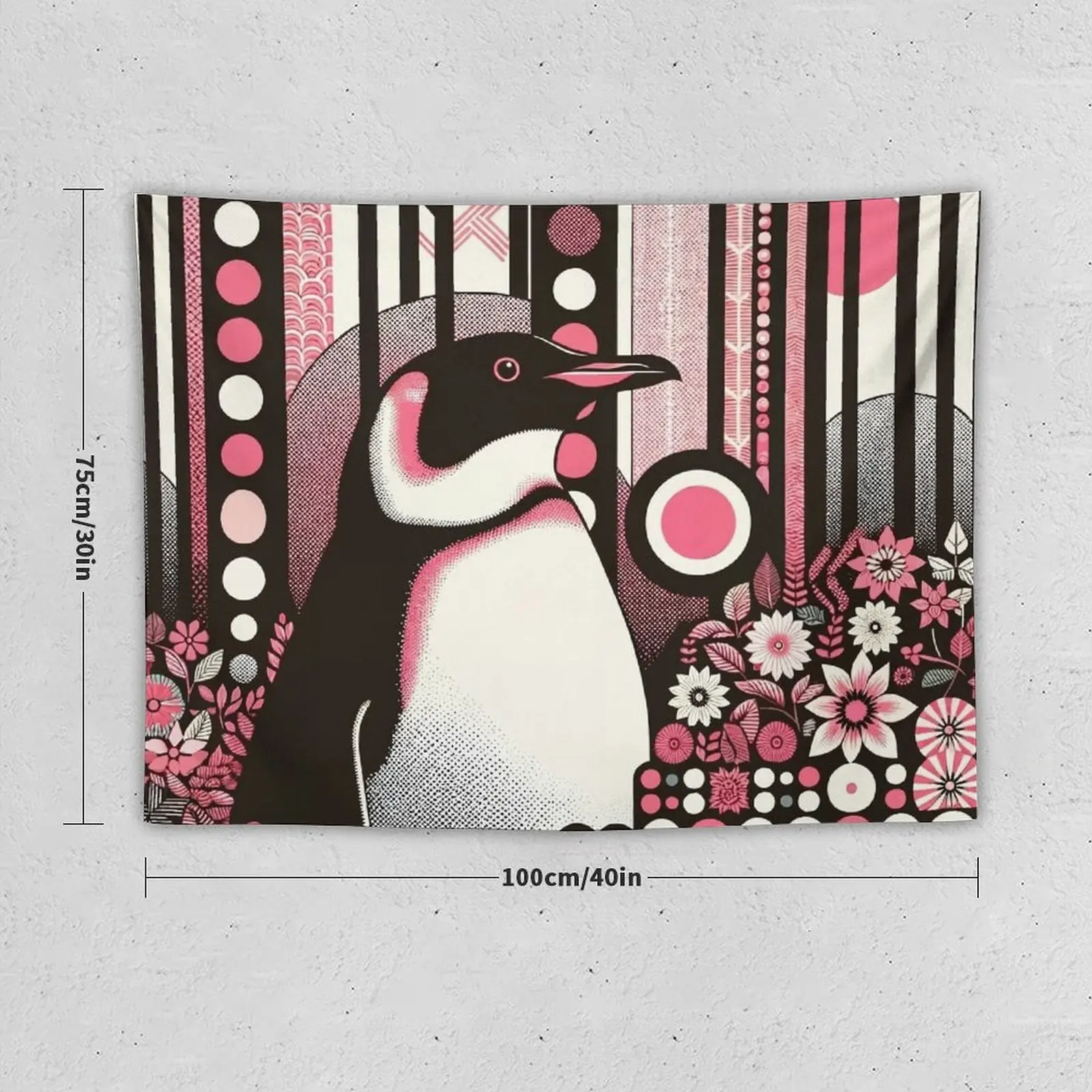 Cute Penguin In Pink Salmon Flower Forest Tapestry Outdoor Decoration House Decor Tapestry