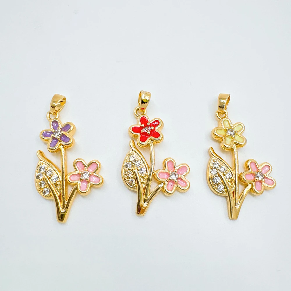 14pcs/lot Jewelry Accessory Sweet  Colorful Zircon Tulip Shaped Pendant For Charms Earrings  Bracelet