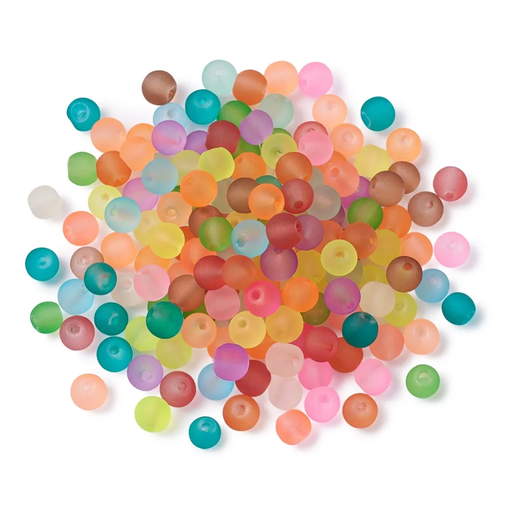 Frosted Transparent Glass Beads 4 6 8 10mm Round Beads For Jewelry Necklaces Bracelets Making Multicolor Hole: 1.3~1.6mm;  31.4\