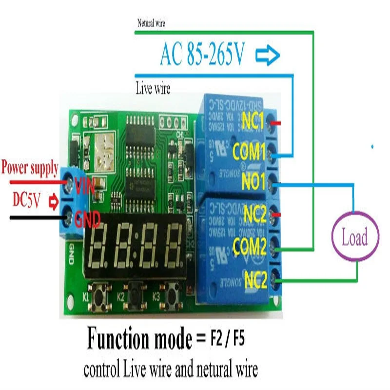 5Pcs 2CH DC 5V Digital Programmable Relay Module Timer Switch 1-9999s Delay Cycle Control for Motor Reverse