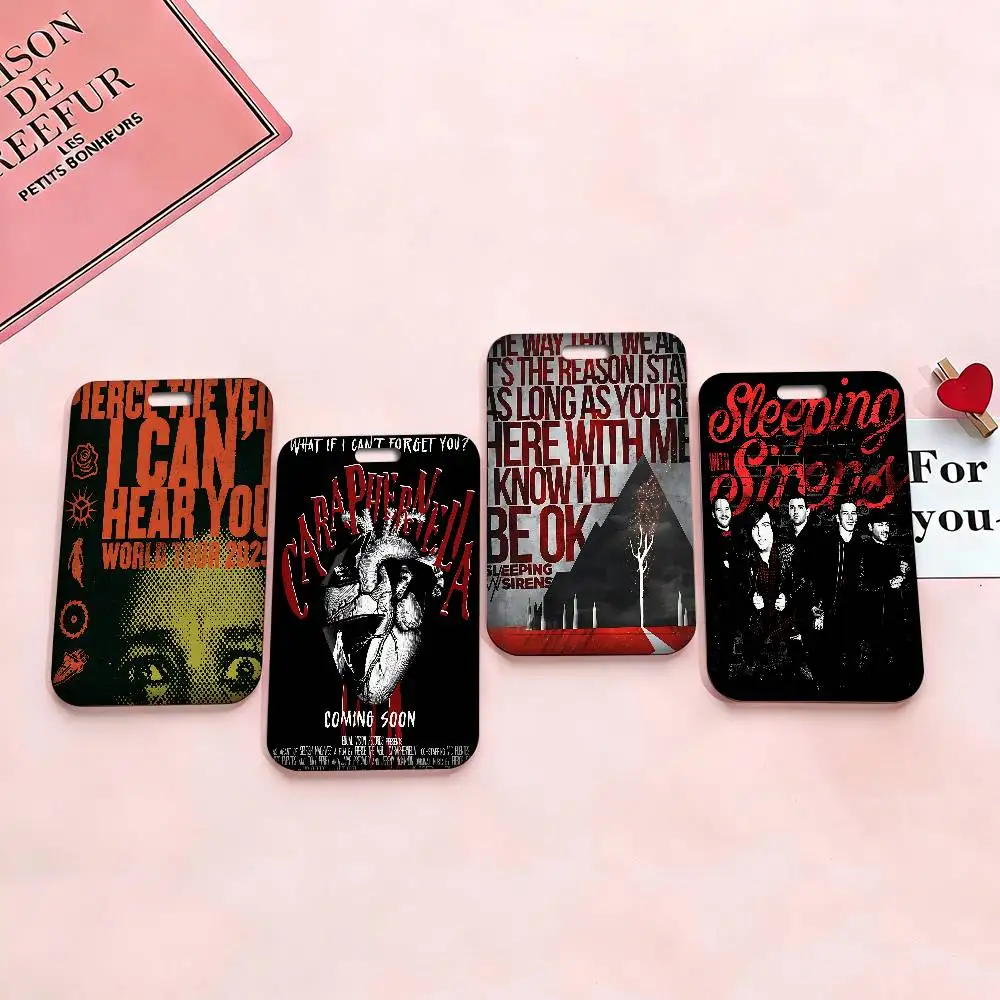 Porta Tarjetas de Identificación Clásico S-Sleeping With Sirens con Cordón, Estuche para Tarjetas de Crédito para Niños, Correa para el Cuello, Porta Credenciales, Regalo