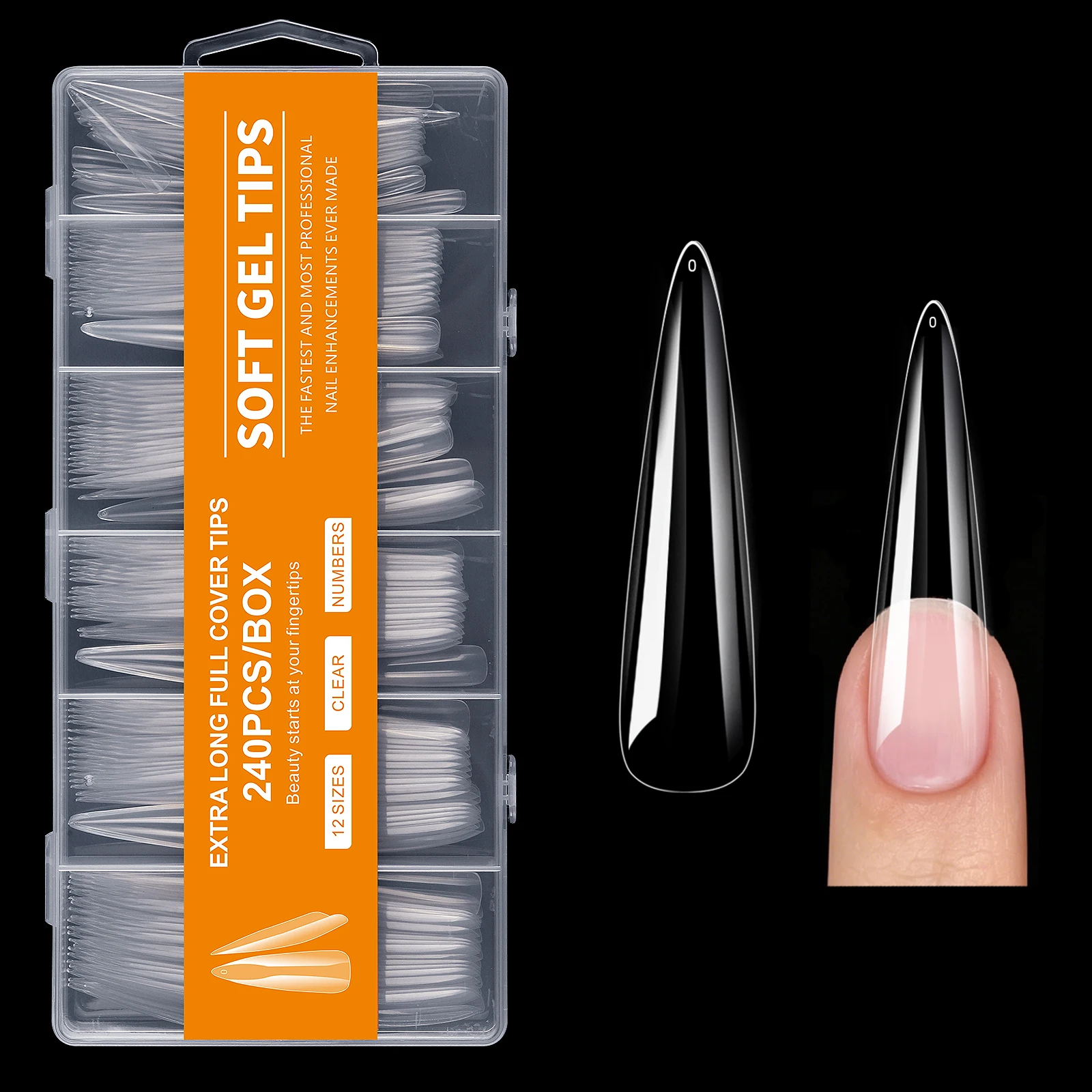 240 Stück Extra Lange Klare Weiche Gel-Nagelspitzen Künstliche Nagelverlängerungen Ohne Feile Benötigt Spurlose Faltbare Abziehbare Nagelspitzen-Box für Salons – Detail 11