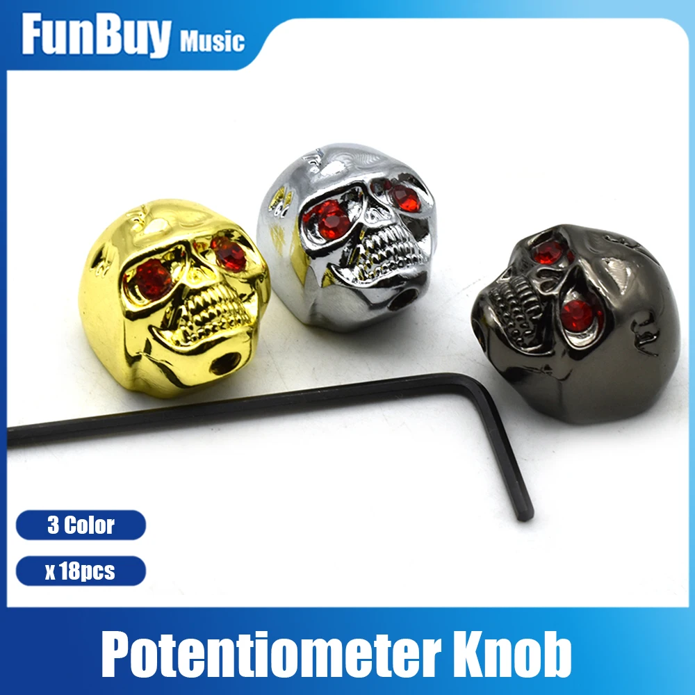 

18pcs Metal Skull Head Potentiometer Control Knobs for Electric Guitar Pot Tone Volume Control Knobs/Buttons Black/Chrome/Gold