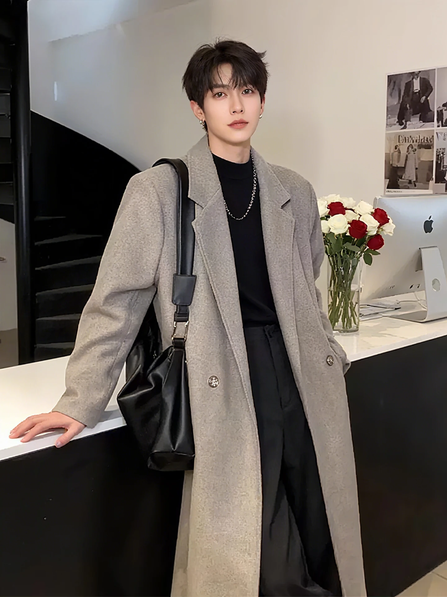 

Hebe Sle шерстяное пальто средней длины Thiened, мужское осенне-зимнее пальто выше колена на хлопковой подкладке, корейское ветровка Leniwy Sle