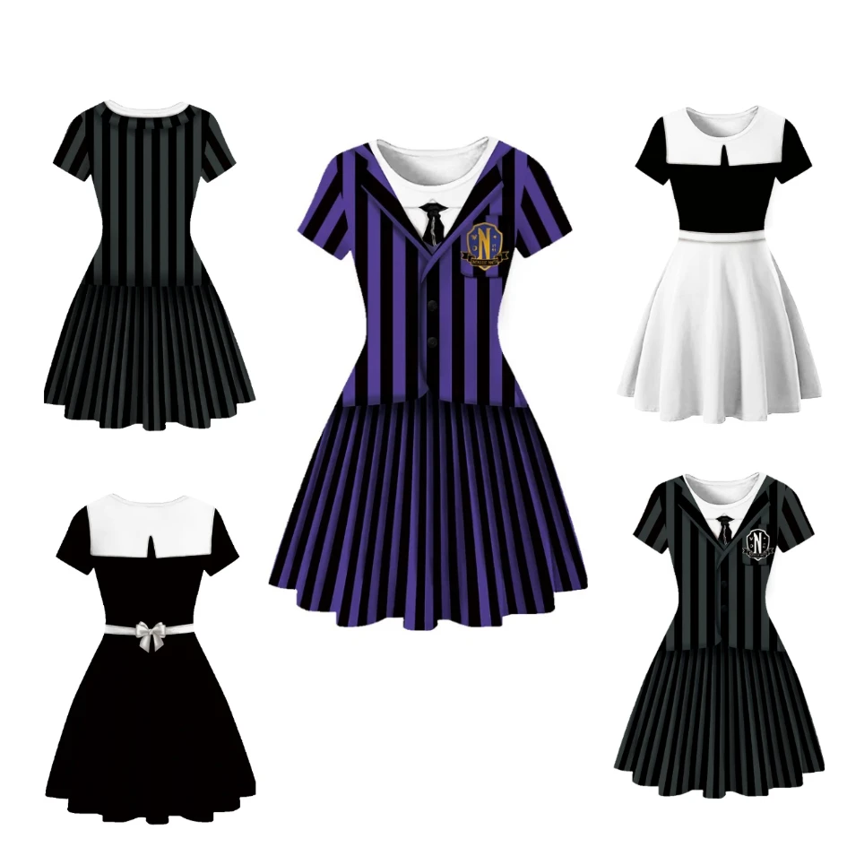 

Movie Wednesday Cosplay Addams Princess Dress Costume Children Skirt Uniform Dress Vestidos Kids Girls Halloween Carnival Party