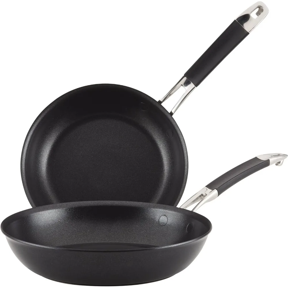 Smart Stack Hard Anodized Nonstick Frying Pan Set / Skillet Set - 8.5 Inch and 10 Inch, Black