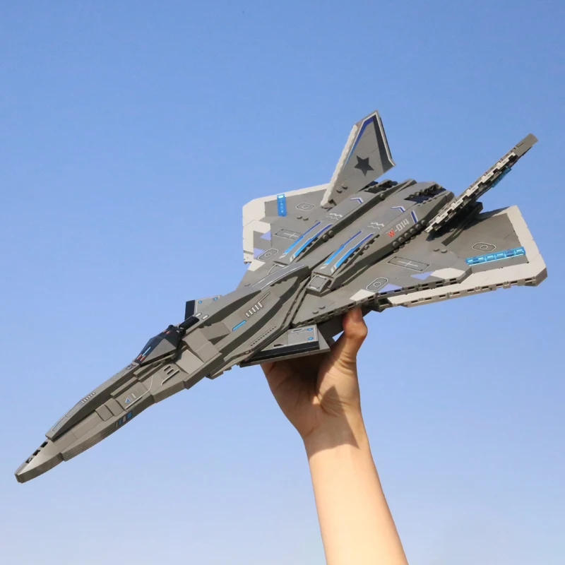 Chinese Military White Emperor Sky Fighter Building Blocks Arms Bricks Toys South Heavenly Gate Plan Concept Space Plane Model