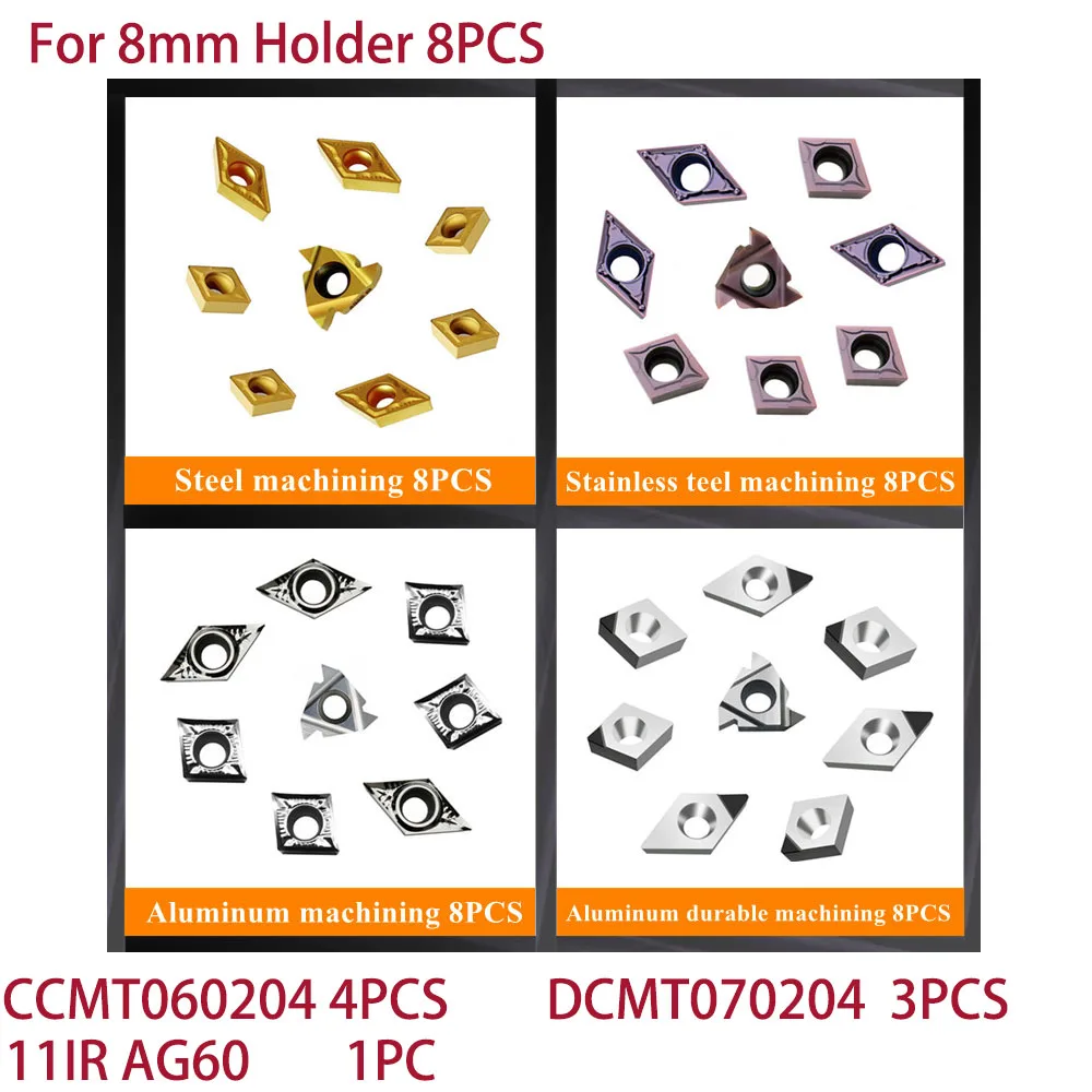 Intlshaft Mixed Inserts Set CNC Lathe Turning Tool Holder Boring Bar Carbide / PCD Inserts for Metal Turning Threading Grooving