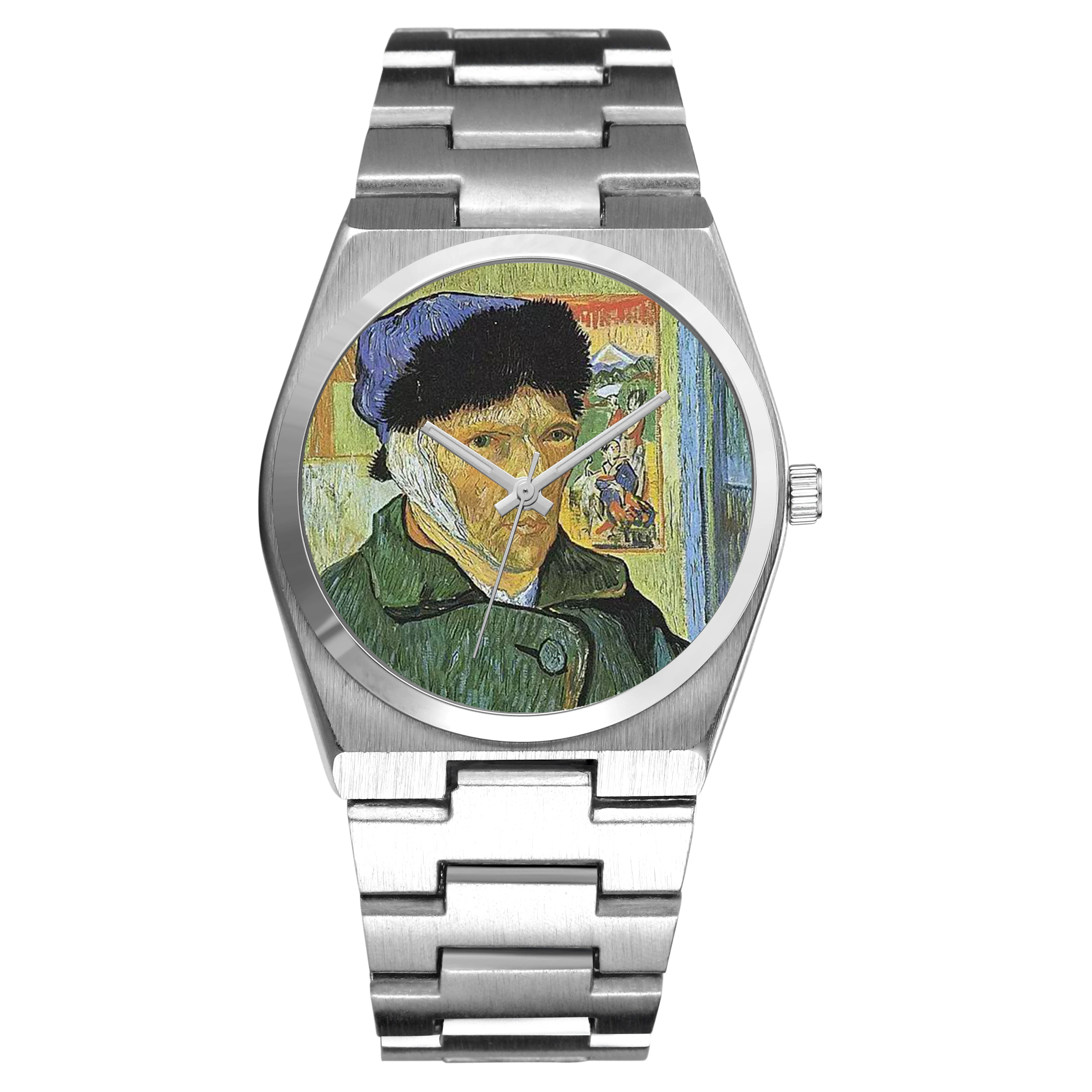 Van Gogh Oil Painting Men Watches Silver Tone Starry Night Quartz Movement Stainless Steel Watch for Man Jewelry Gift