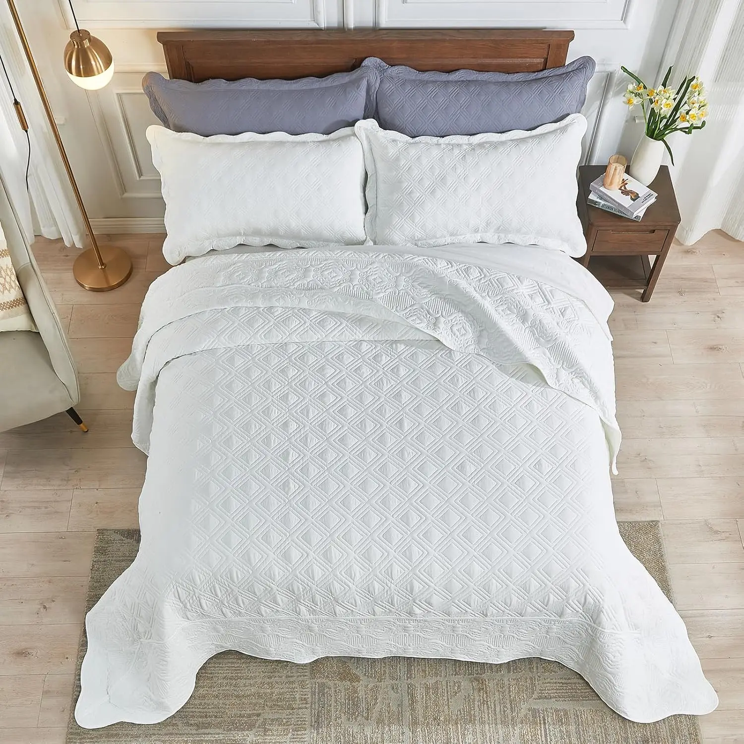 Kingsize Beddensprei Set Oversized Queen Bedsprei 106X96 Inch Kingsize Dekbed Set Lichtgewicht Dekbed Sets Met Shams Raster &