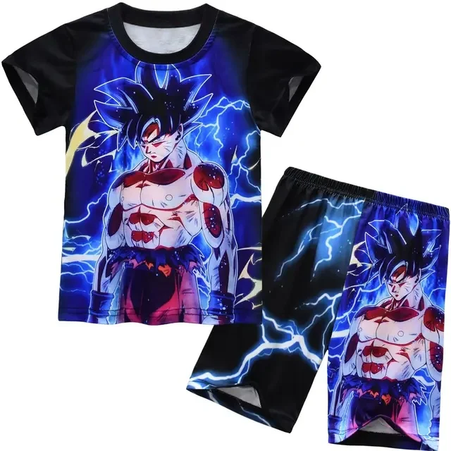 

Japanese cartoon Dragon Ball Z T-shirt children's top T-shirt shorts two-piece set for summer boys T-shirt+shorts beach pants