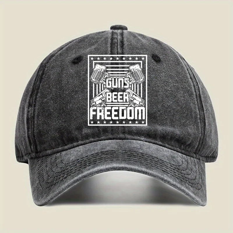 

Guns Beer Freedom Preppy Hip Hop Baseball Cap for Men & Women - Lightweight Washed Geometric Print Hat with Adjustable Strap, Ou