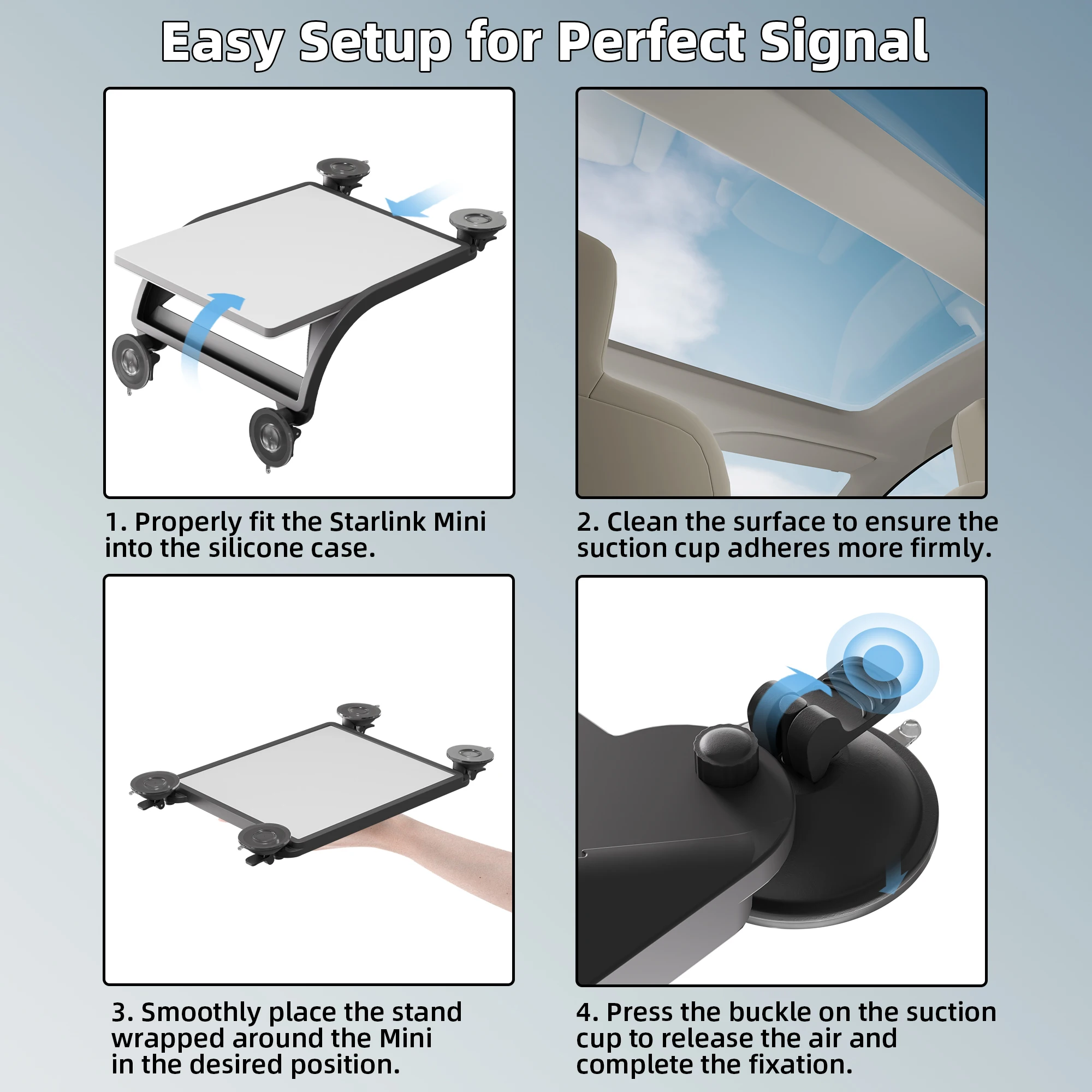 غطاء حماية من السيليكون لتركيب السيارة الصغير من Starlink Mini مع كوب شفط 2 في 1 غطاء تثبيت على السقف لنافذة فتحة سقف RV