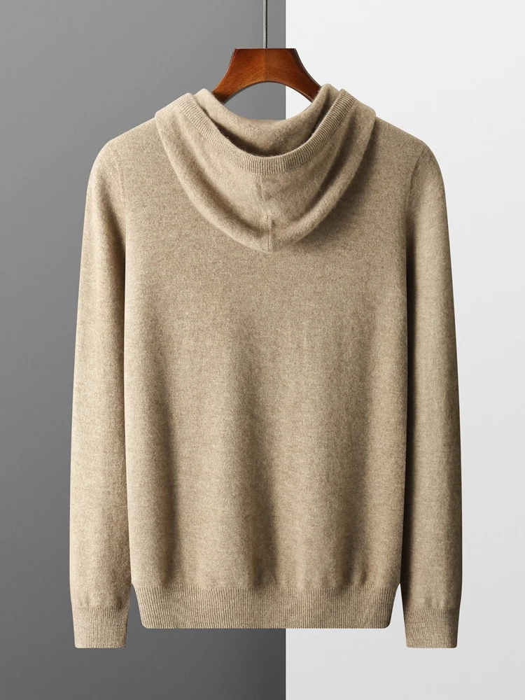 Maglione con cappuccio in cashmere da uomo nuovo autunno inverno 100% lana merino pullover con cappuccio maglieria di grandi dimensioni maglioni casual morbidi di qualità