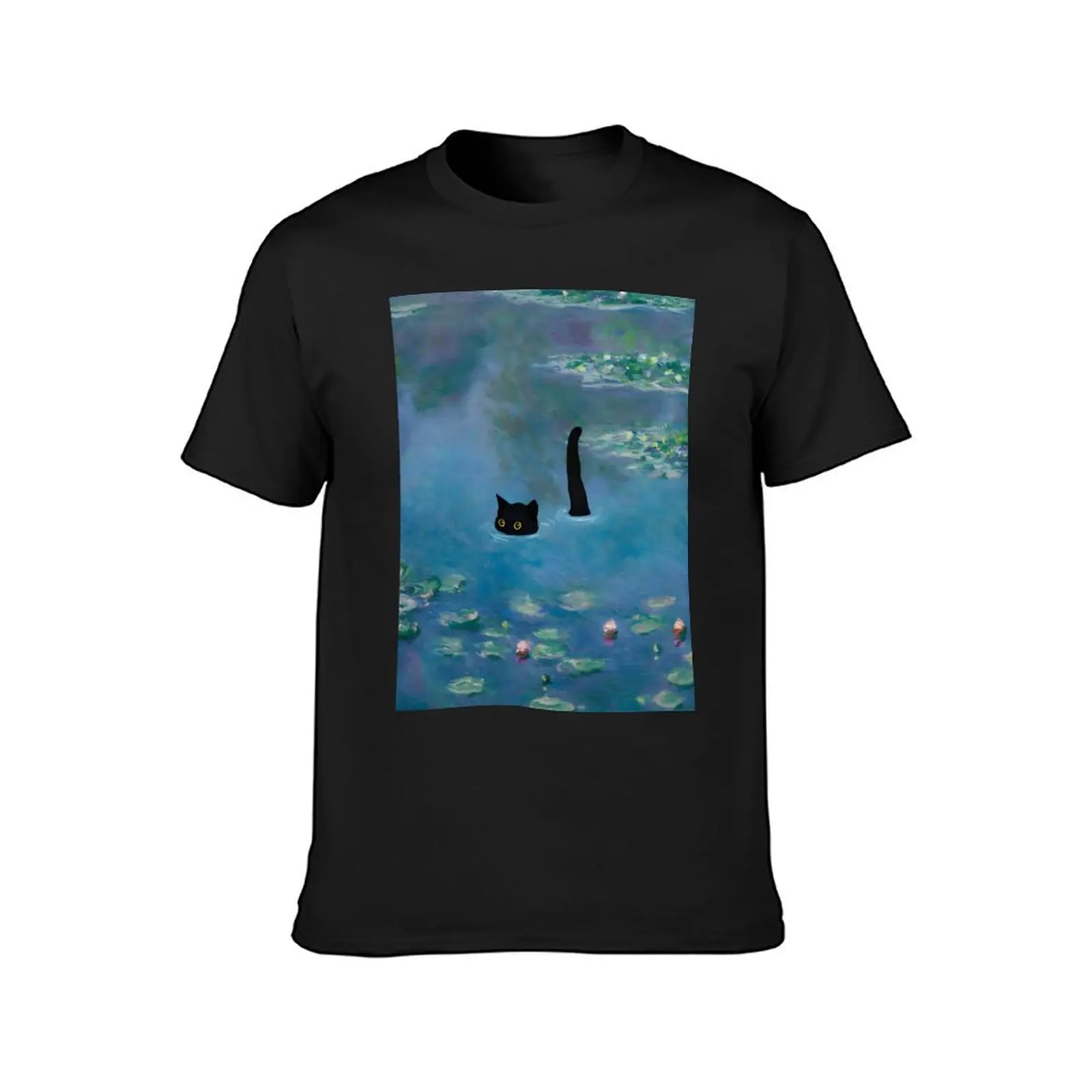 Cat Print Monet Waterlily T-Shirt heavyweights funnys blanks t shirt men