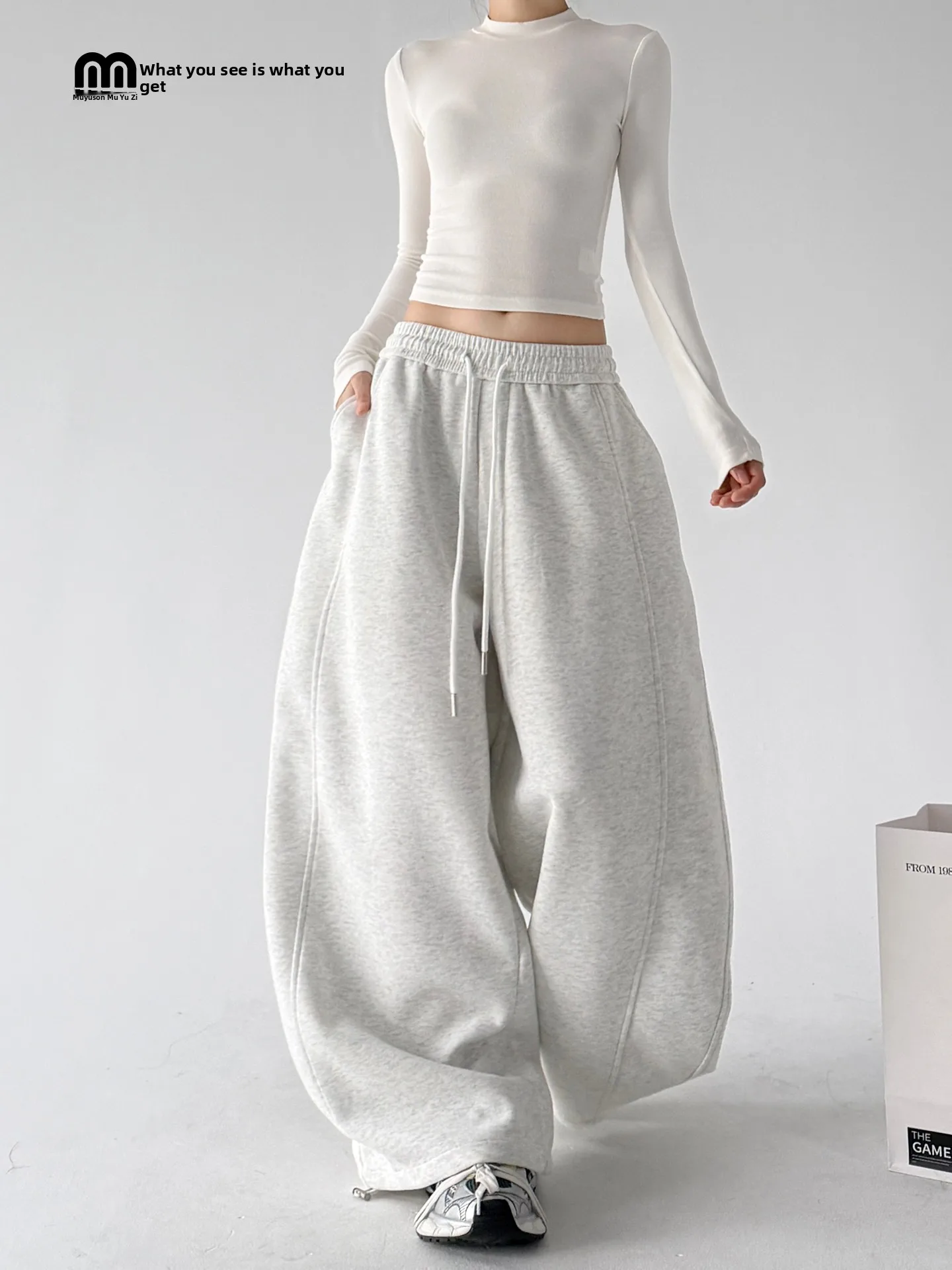 Trendy High Waist Wide Leg Pants Women's Autumn New Style Climbing Casual Pants Street Dance Gray Trousers for Students