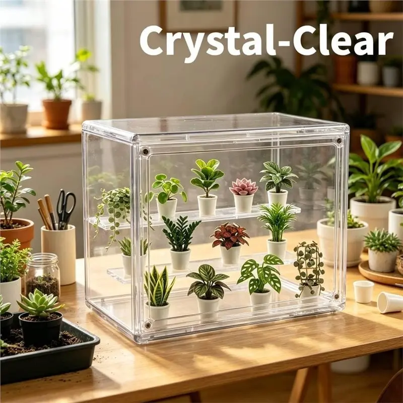 ABMH-Mini Greenhouse Indoor, Clear Small Green House With Magnetic Door,Stackable Succulentseed Starting Observation Station