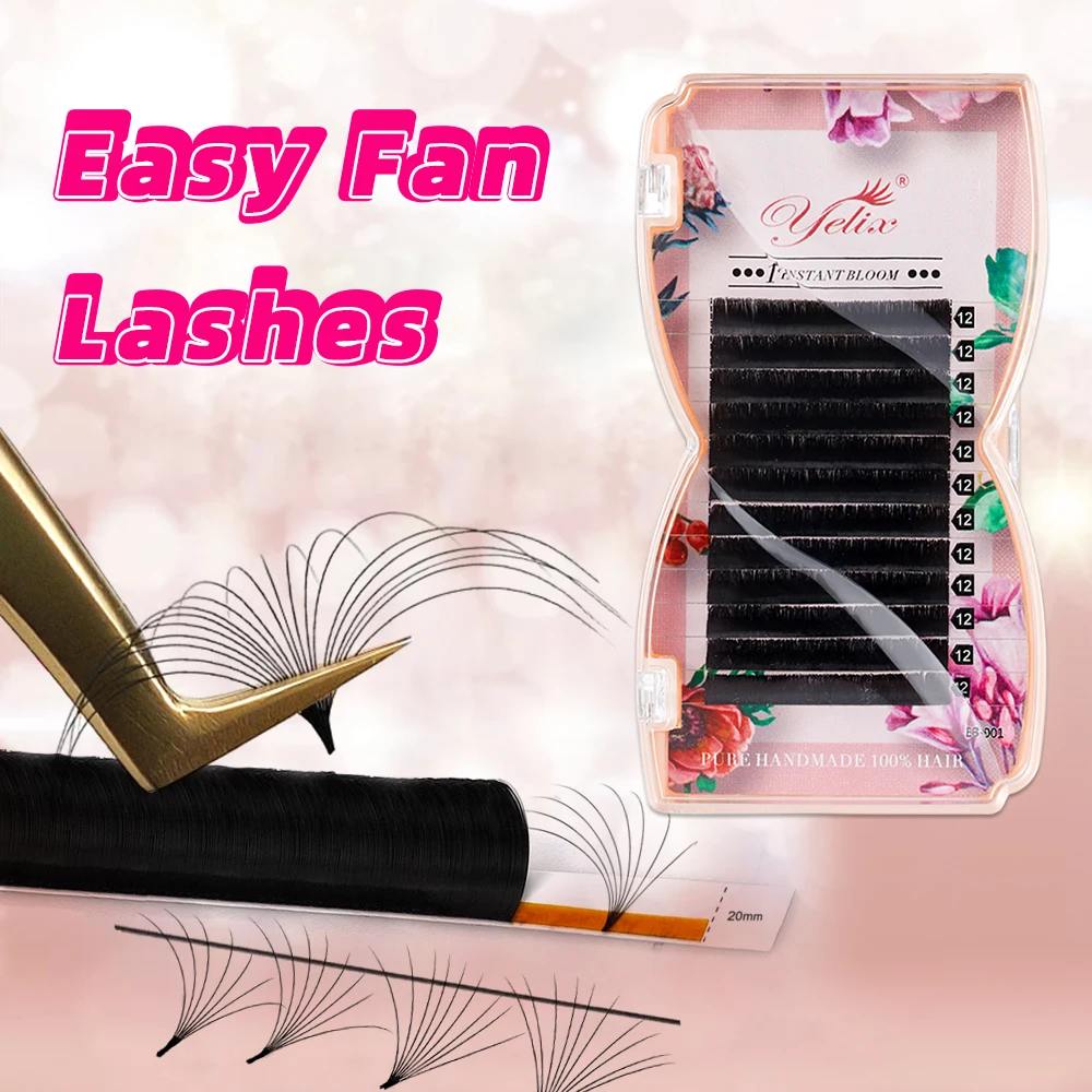 Yelix Camellia Automatic Blooming Lash Extensions LU Curl Easy Fan Premade Volume False Eyelashes Soft Fluffy Salon Pro Beauty