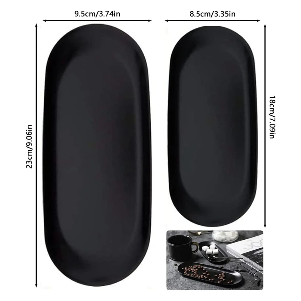 Oval Storage Tray Items Tray Oval Cosmetic Trays Candles Tray Black Serving Trays Buffet Plate for Home Decoration