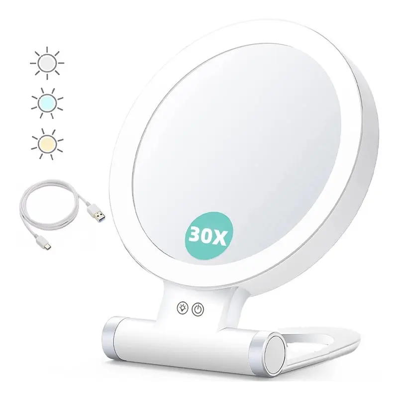

AA73 B Beauty Planet 30X Magnifying Mirror With Light, Double-Sided 1X/30X Makeup Mirrors, 1500Mah Battery& 3 Color Lighting Mod