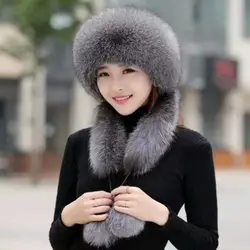 Fluffy Hat New Hat Women's Winter Hooded Scarf Imitation Fur Fox Fur Hat Snow Hat Casquette Femme Luxe Hot