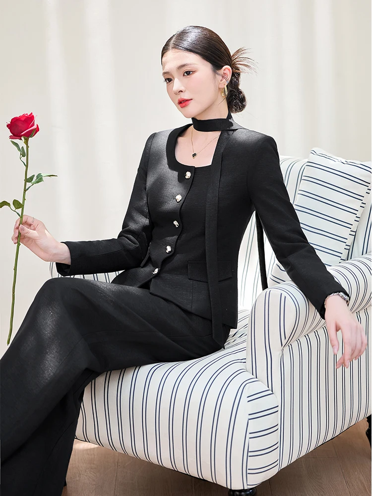Costume pantalon pour femme, Blazer et pantalon formel, rose abricot noir, ensemble de 2 pièces pour le travail au bureau