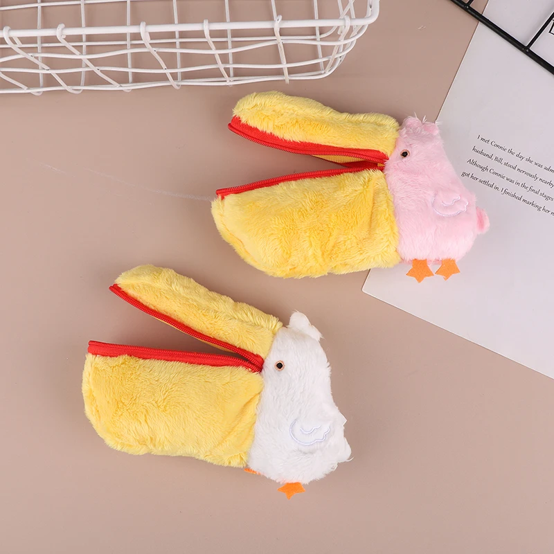 Bolsa de pelúcia Kawaii Pelican para menina Saco de animais recheados Saco de lápis Desenhos animados fofos Saco de armazenamento de maquiagem para criança Presentes de aniversário