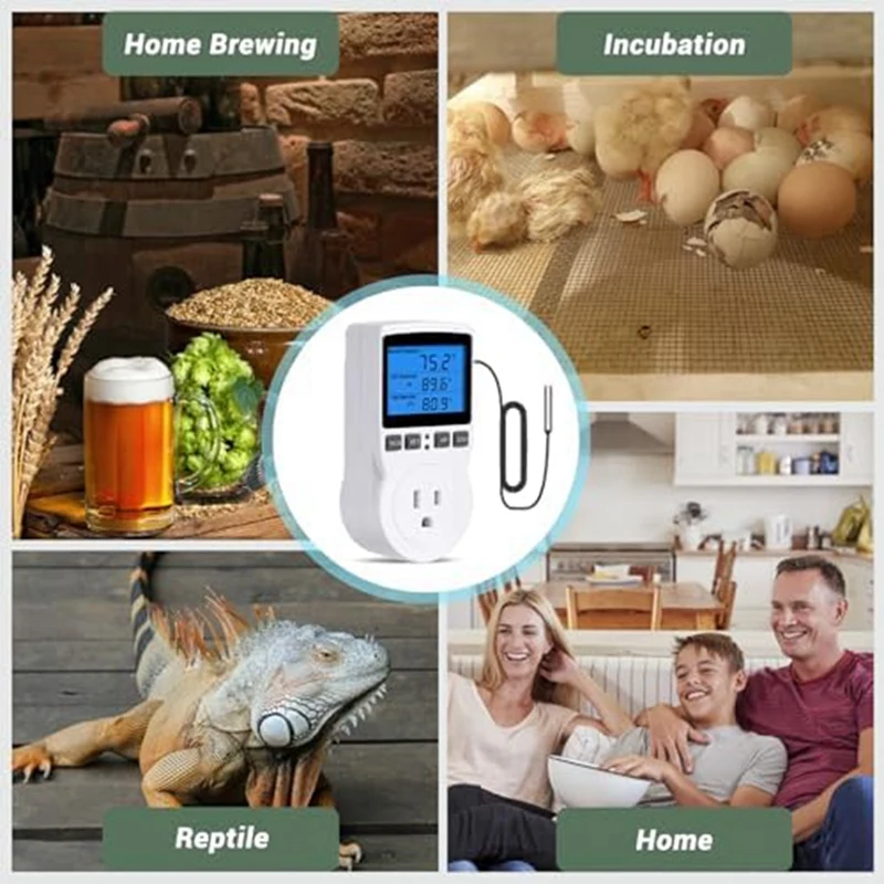 Plug-In Thermostat Temperature Controller Socket Heating Cooling Control Timer 1800W 110V 15A Backlit Display US Plug